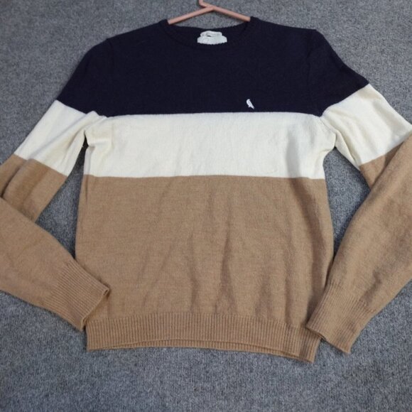 Peregrine Womens Sweater M Beige Blue Colorblock Wool Made in England - Picture 1 of 9
